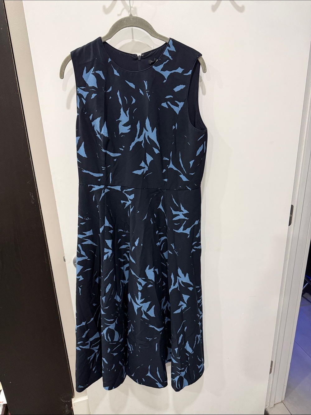 Ann Taylor Sleeveless Navy Dress with Light Blue Print
